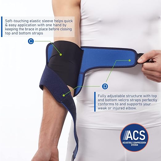 Comforband Adjustable Elbow Brace – Targeted Support for Tennis Elbow, Golfer's Elbow, Tendonitis, Arthritis, Bursitis, Sprains, and Strains – One-Size-Fits-Most Compression Sleeve for Pain Relief and Injury Recovery