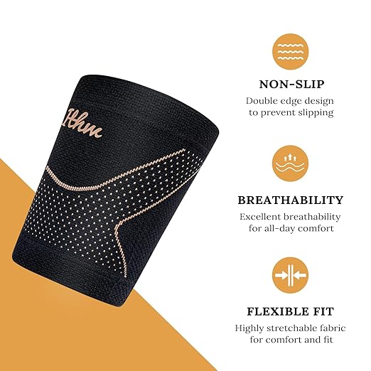 Copper Bicep Tendonitis Brace, Bicep Compression Sleeve for Pain Relief, Upper Arm Brace for Men and Women Muscle Strains Tear Injury (Copper, Medium)