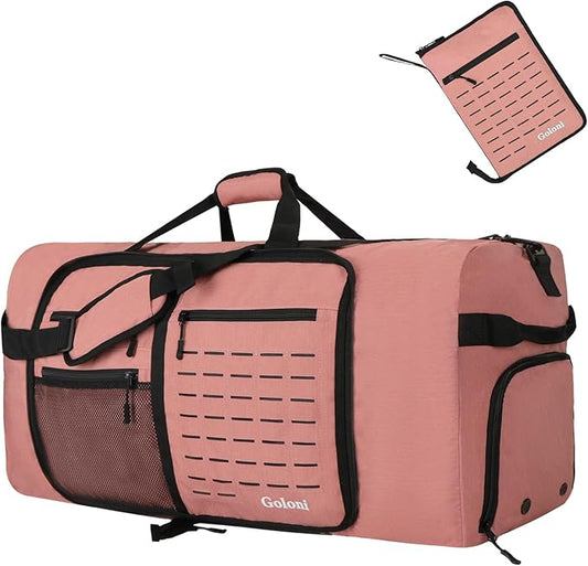 Foldable Travel Duffle Bag,Duffle Bag with Shoes Compartment and Adjustable Strap,Large Packable Travel Bags for Men Women,Waterproof Duffel Bag