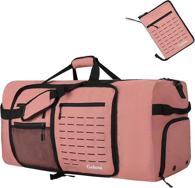 Foldable Travel Duffle Bag,Duffle Bag with Shoes Compartment and Adjustable Strap,Large Packable Travel Bags for Men Women,Waterproof Duffel Bag