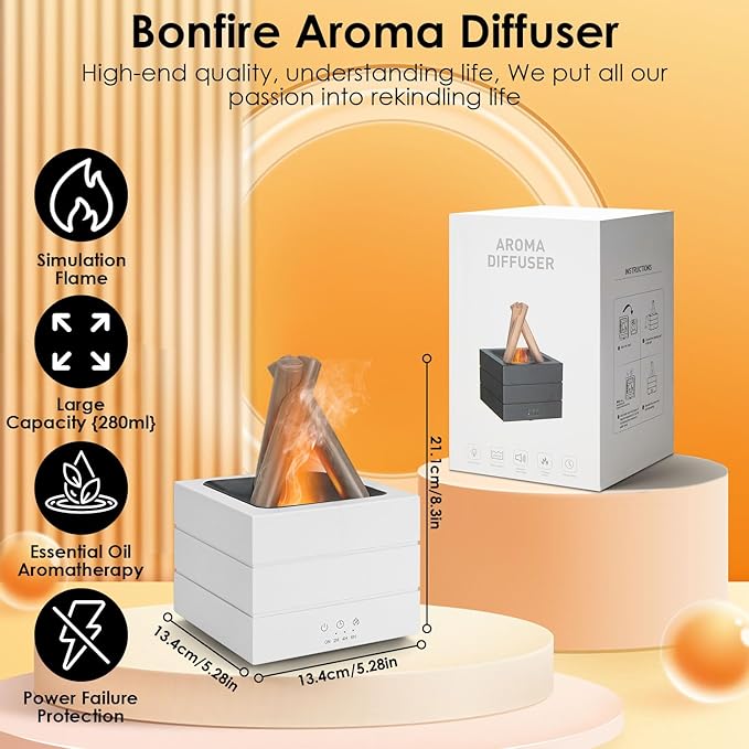 Campfire Flame Fire Diffuser, Bonfire Aromatherapy Essential Oil Diffuser, 280ml Wood Cool Mist Humidifier with 7 Colors LED Lights/Remote/Auto-Off, Fireplace Aroma Diffuser for Home Office Gift