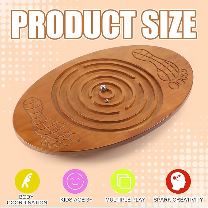 Maze Balance Board Wood Wobble Board with 2 Beads Rocker Balance Disk for Leg Workout, Exercise Training, Physical Therapy, Bodyweight Fitness, Skiing, Surfing, Skateboarding with Labyrinth