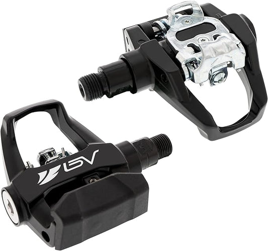 BV Bike Pedals Shimano SPD/Look Delta Compatible 9/16'' with Toe Clips - Peloton Pedals for Regular Shoes - Toe Cages for Peloton Bike - Exercise Bike Pedals - Universal Fit Bicycle Pedal