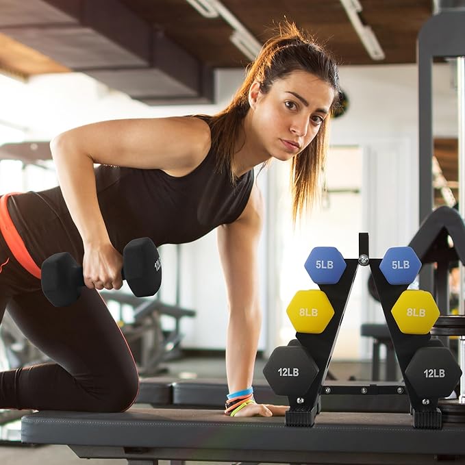 Colored Neoprene Dumbbell Set with Rack, Multiple Weight Options, 20LBS, 32LBS, 50LBS and 56LBS Sets