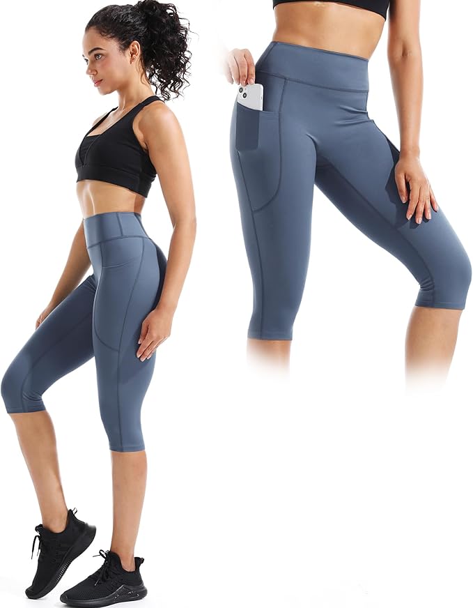 NELEUS Women's Tummy Control High Waist Capri Running Leggings Yoga Pants with Pocket