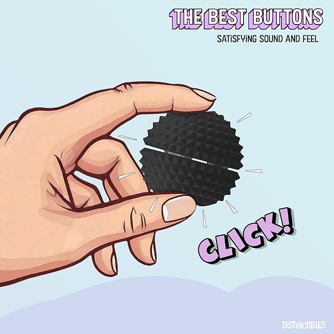 Round Spiked Sensory Fidget Clicker, Tactile Stimming Device with Mechanical Clicky Switches, Lanyard Attachment, Ideal for Pain Stim, ADHD, Autism & Stress Relief (Black, Large)