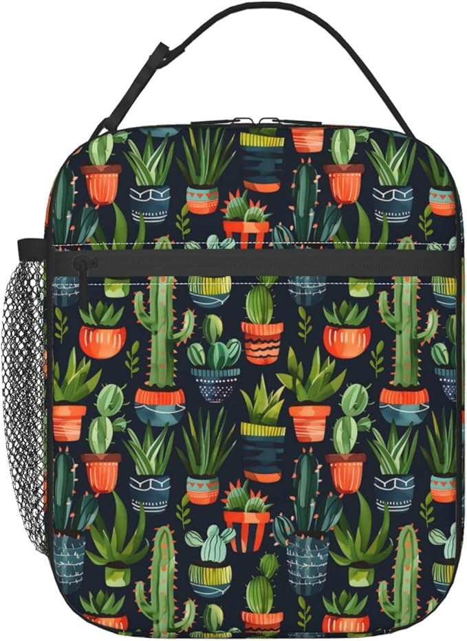 Cactus Lunch Box for Women Adults Kids, Insulated Cooler Lunch Bag for Picnic, School, Office, Travel, Work, Portable Reusable Polyester Tote Thermal Lunch Bags (Vibrant Cactus)