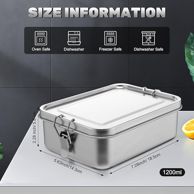 Umigy 4 Pcs Stainless Steel Food Containers Metal Bento Lunch Box Stainless Steel Food Storage Containers, Lockable Clips to Leak Proof, Reusable Dishwasher Snack Boxes for Work, Picnic (1200ml)