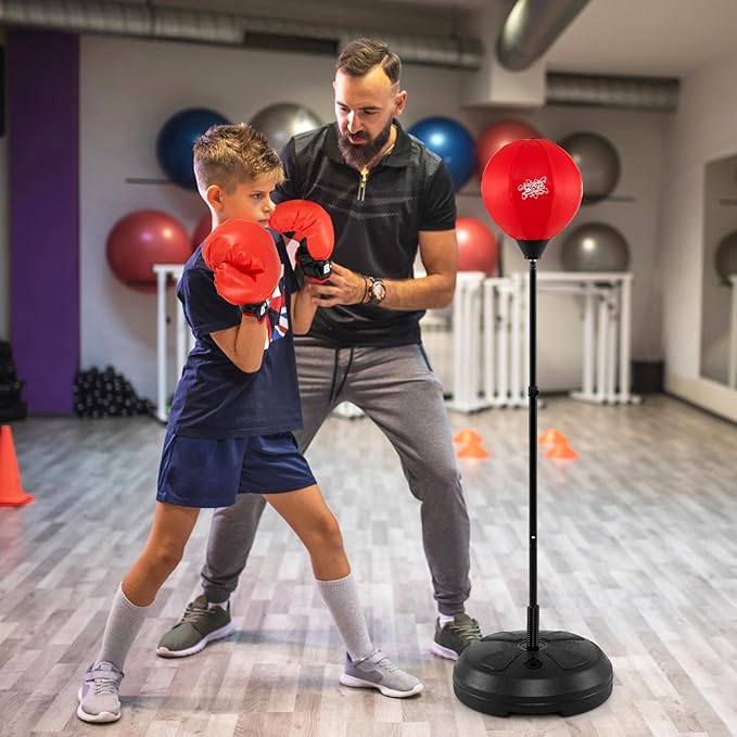 Goplus Punching Bag for Kids, Height Adjustable Kids Workout Equipment with Boxing Stand, Boxing Gloves, Inflator for Teens Adults Boys & Girls Aged 8+, Reflex Bag for Christmas Birthday