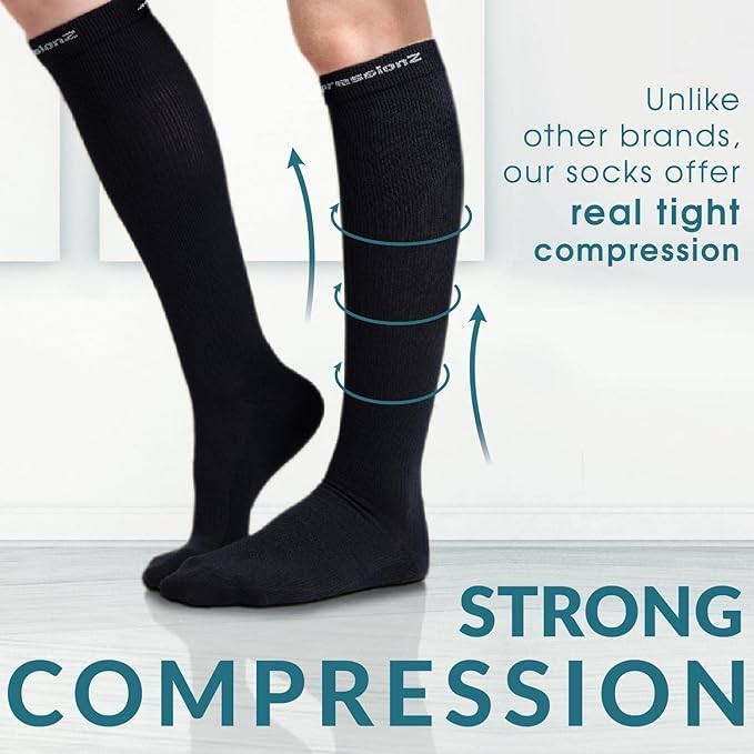 CompressionZ 30-40 mmHg Knee High Compression Socks Men & Women | Support Stockings for Travel, Nurses and Athletes