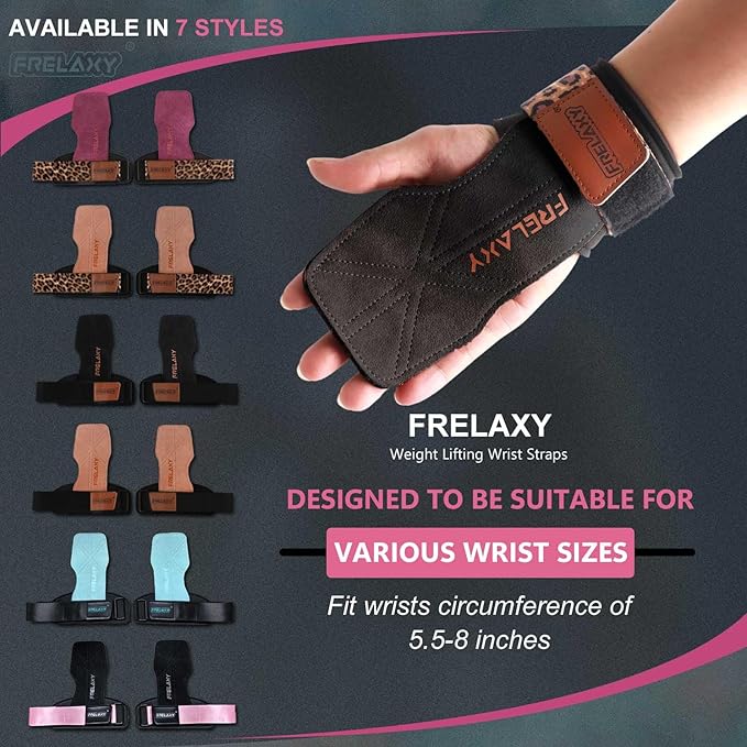Frelaxy Lifting Wrist Straps Women and Men, Weight Lifting Grips with Cushion Wrist Loop, Double Layer Leather and Storage Pouch, Gym Workout Straps for Deadlift and Powerlifting