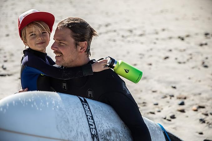 HYDRO CELL Stainless Steel Water Bottle with Straw & 2 Standard Mouth Lids (32oz 24oz 20oz 16oz) Keeps Liquids Hot or Cold w/Double Wall Vacuum Insulated Leak Proof Sport Design (Neon/Neon 16oz)