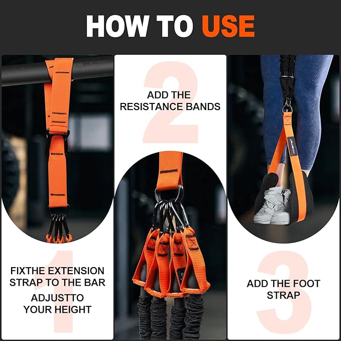 Pull Up Assistance Bands Set - 4 Heavy Duty Resistance Bands 300lbs, Adjustable Weight/Size with Footrest for Home Gym Strength Training