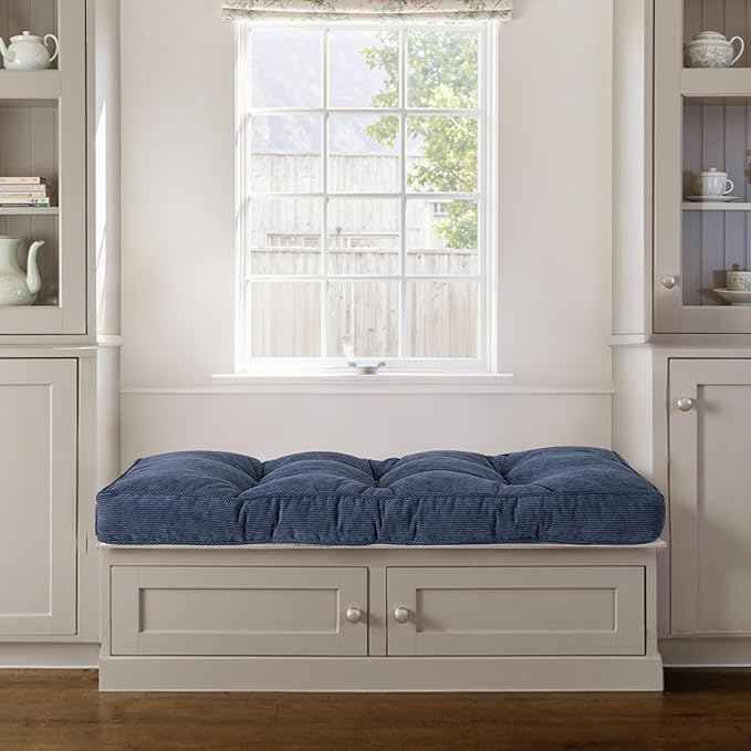 Detiblue Bench Cushion for Indoor Furniture，36x14x4Inch Tufted Bench Seat Cushion with Non-Slip, Comfortable and Durable for Shoe/Entryway/Storage with Cushion（Elita Deep Blue）