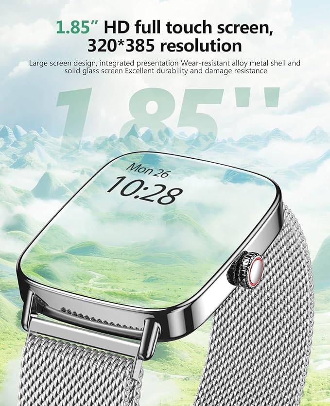 2025 Smart Watches for Women Men, 1.85" AI Voice Smartwatch, 24/7 Heart Rate Monitor, Stress/SpO2/Sleep Tracker, IP68 Waterproof, Weather, 100+ Sports Fitness Tracker for Android iOS Silver Metal