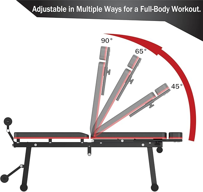 Adjustable Weight Bench, Foldable, Incline/Decline/Flat, Full Body Workout, Extended Head Design, 660 lbs/300 kgs Capacity