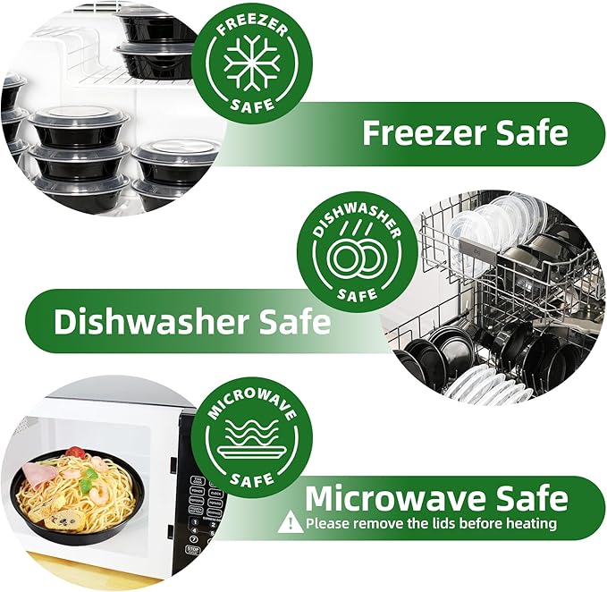 Round Meal Prep Containers with Lids, 50 Pack 37oz (100-Piece) Disposable Leakproof Take Out Food Storage Containers, Plastic To Go Lunch Boxes, BPA Free, Microwave/Dishwasher/Freezer Safe