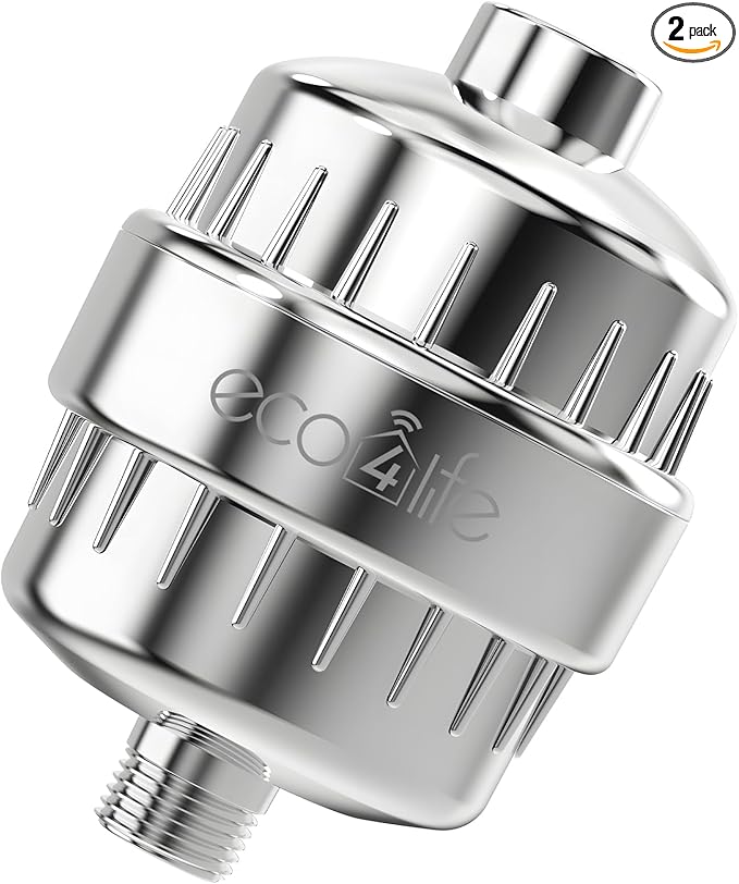 eco4life Shower Filter - 25 Stage Shower Head Filter for Hard Water, Removes 99% of Chlorine & Heavy Metal, Improves Skin & Hair, Built-In Turbine Fan, Fits Most Bathroom, Bathtub Showers (1 filter)