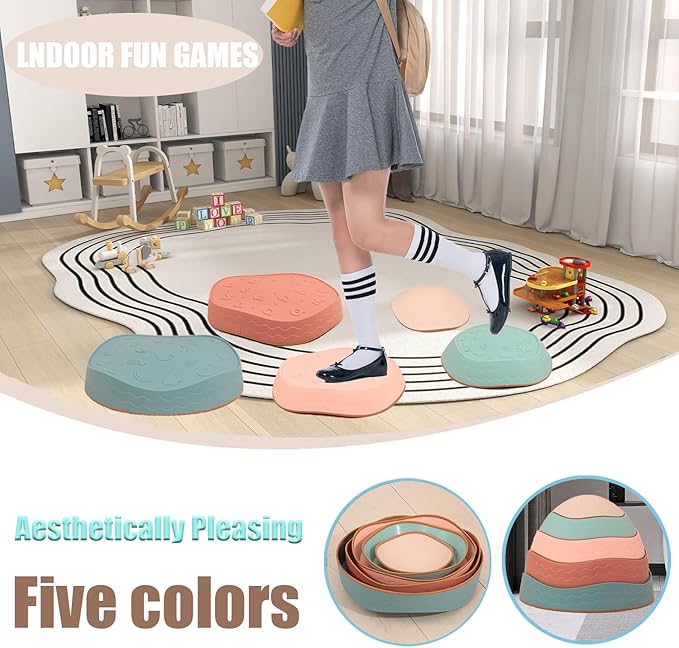 Fanboxk Stepping Stones for Kids,Non-Slip Toddlers Stepping Stones for Promoting Children's Balance Coordination Skills,Obstacle Courses Sensory Toys Outdoor or Indoor Play for Kids 3-8