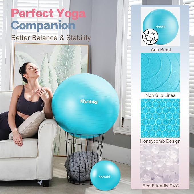 Exercise Ball, Extra Thick Yoga Ball for Workout Pregnancy Stability, 4 Sizes Anti-Burst Balance Ball with Foot Pump - Heavy Duty Fitness Ball Chair for Office, Home & Gym