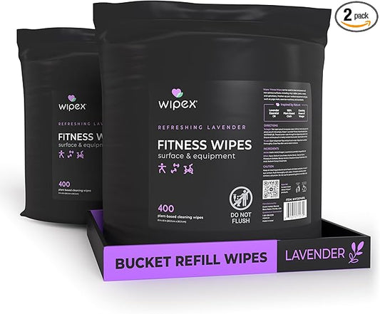 Wipex Gym Wipes Bucket Refill Plant-based Fitness Equipment Cleaner, Lavender and Vinegar to Clean Surfaces, Safe Yoga Mat and Peloton Cleaner, 400 Count (Pack of 2)