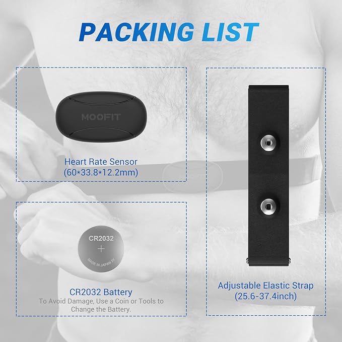 moofit HR8 Heart Rate Monitor Chest Strap, Low Energy Real-Time Heart Rate Data Bluetooth 5.0/ANT+, Longer Communication Range, IP67 Waterproof, Compatible with iOS/Android Apps, Gym Equipment, Black
