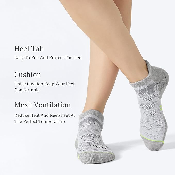 CS CELERSPORT 6 Pack Men's Running Ankle Socks with Cushion, Low Cut Athletic Sport Tab Socks