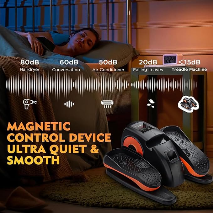 ESL Under Desk Elliptical - Portable Leg Exerciser with Pedal Strap for Seniors, Compact Seated Elliptical with Remote Control, LCD Display Electric Elliptical Trainers for Home