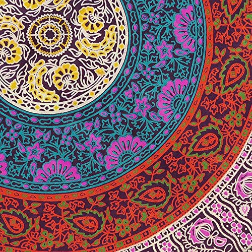 Eyes of India - 32" Pink Blue Green Floor Pillow Meditation Cushion Seating Throw Mandala Cover Hippie Round Colorful Decorative Bohemian Accent Boho Chic Dog Bed Indian Handmade Cover ONLY