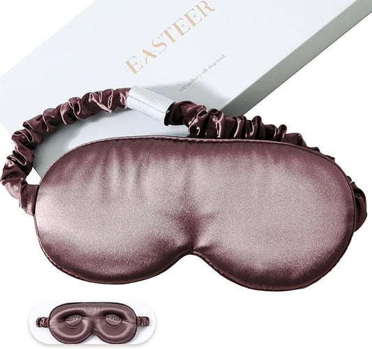 100% 22 Momme Mulberry Silk Sleep Mask, Eye Cover for Sleeping, Blackout 3D Sleep Masks for Lash Extensions with Adjustable Strap for Men and Women (Purple)