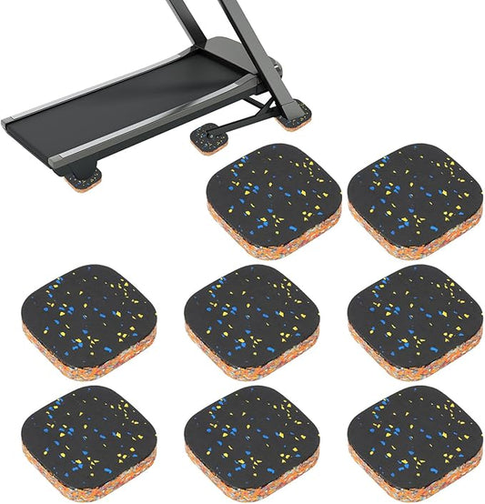 PATIKIL 8 Pcs Treadmill Mat Pads, 4x4x0.8 High Density Foam Anti Vibration Pad Sound Proof Floor Mat Exercise Equipment Mat for Carpet Protect Noise Reduction Home Gym, Yellow Blue