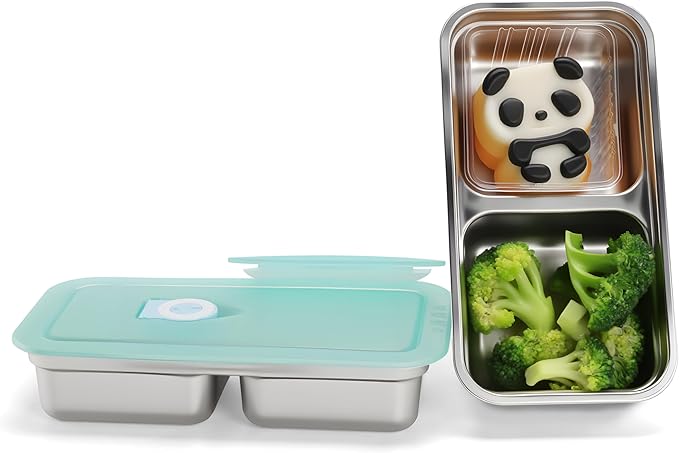 Stainless Steel Snack Containers for Kids and Adults [2/4/6-Pack Set] Reusable Food Storage Container Set with Lids-2 Compartment Bento Box for Lunch,Travel, Meal Prep- Leakproof & Dishwasher Safe(2)
