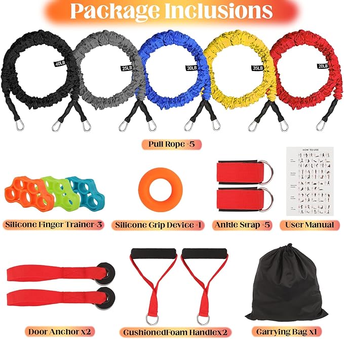 Resistance Bands Set, 15 Pack Resistance Bands with Handles Bands Resistance Tubes, 20lbs to 40lbs Bands for Working Out Elastic Crossover Symmetry Bands for Training, Yoga