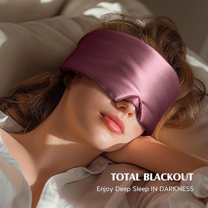 YFONG 100% Mulberry Silk Sleep Mask, Total Blackout Eye Mask for Women & Men, 22 Momme 6A Grade Silk with Adjustable Band Designed for Side Sleeper Pink