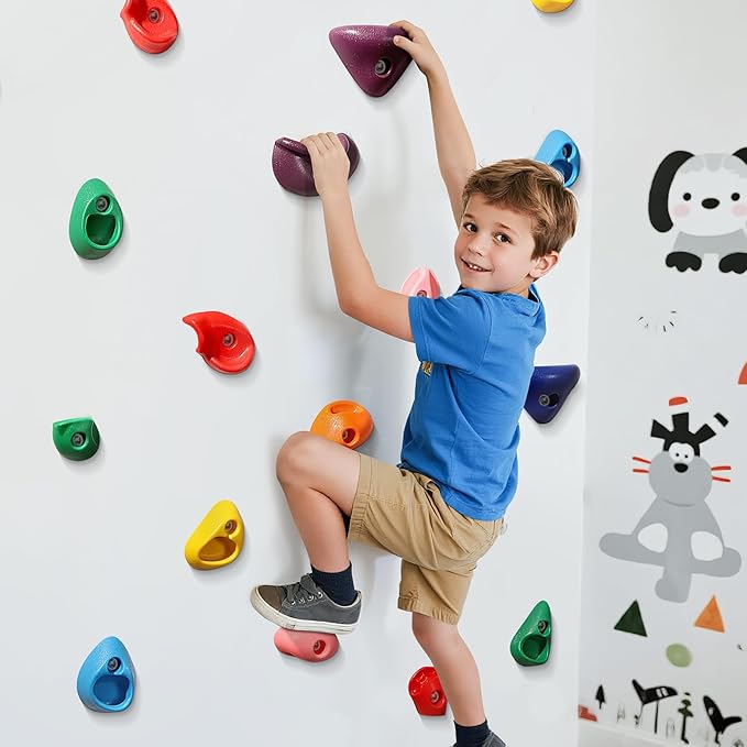 TOPNEW 32 Rock Climbing Holds Multi Size for Kids, Adult Rock Wall Holds Climbing Rock Wall Grips for Indoor and Outdoor Playground Play Set - Includes 2 Inch Mounting Hardware