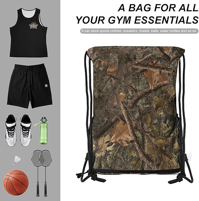 Camo Drawstring Backpack Gym Bag With Shoe Compartment String Bag Sport Beach Swimming Sackpack For Women Men