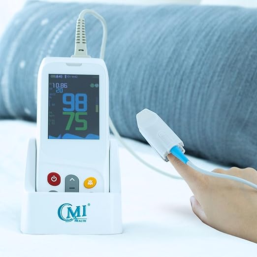 CMI Health CH-100 Handheld Pulse Oximeter - Measures Oxygen Level, Pulse Rate & Respiration Rate - Adjustable Audio & Visual Alarm - 1440 Hours of Continuous Data Storage