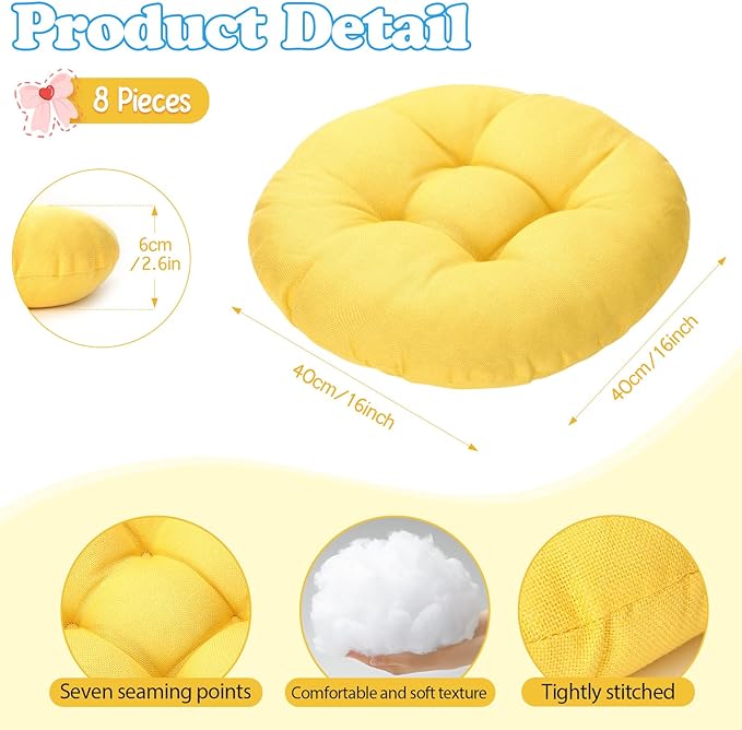 Fumete 8 Pcs 16 Inch Round Floor Cushions for Kids and Toddlers, Flexible Seating Classroom Furniture Floor Pillow for Home, Daycare, Preschool, Yoga and Meditation (Yellow)