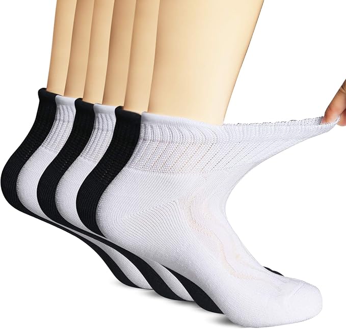 +MD Diabetic Socks for Men Women 6 Pairs,Non-Binding Top Extra Wide Ankle/Crew Socks, for Edema Circulator 9-11 10-13 13-15