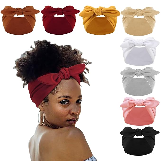 DRESHOW 8 Pack Bow Headbands of Solid Color for Women’s Hair Non Slip Wide Vintage Head Wraps Knotted Cute Hair Band Accessories