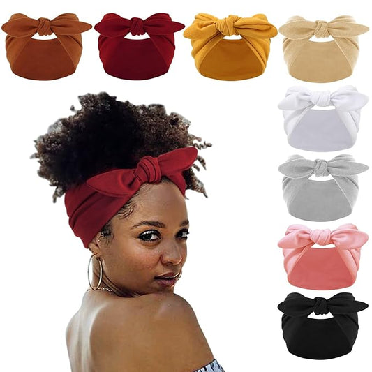 DRESHOW 8 Pack Bow Headbands of Solid Color for Women’s Hair Non Slip Wide Vintage Head Wraps Knotted Cute Hair Band Accessories