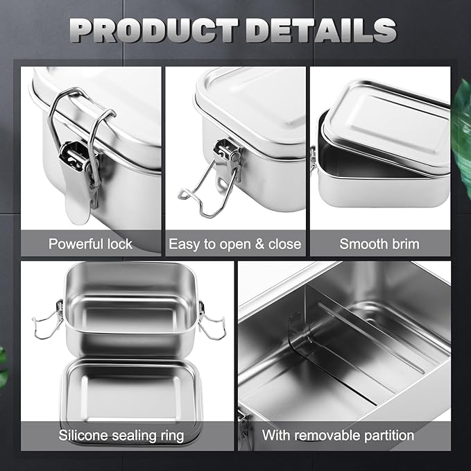 Umigy 4 Pcs Stainless Steel Food Containers Metal Bento Lunch Box Stainless Steel Food Storage Containers, Lockable Clips to Leak Proof, Reusable Dishwasher Snack Boxes for Work, Picnic (4 Sizes)