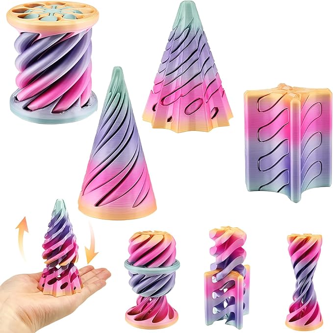 4 Packs Impossible Cone,Spiral Cone Fidget Toy Impossible Pyramid Passthrough Toy,3D Printed Spiral Cone Fidget Toy,Mini Vortex Thread Illusion Desktop Deco Souvenir Gift for Anxiety Relaxing