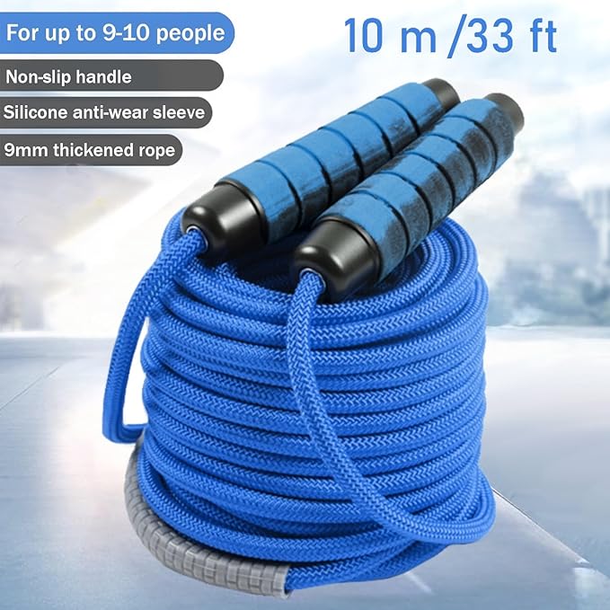 30 FT Long Jump Rope for Kids Adults,Double Dutch Jump Rope,Adjustable Skipping Ropes with High-strength Nylon Braided Rope Core,360°Rotation Not Entangled,Long Enough for 6-10 Jumpers.Blue