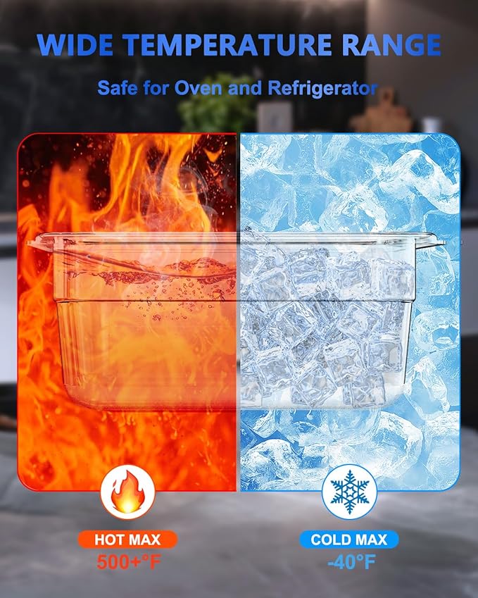 1/4 Size&4 Inch Commercial Food Pan with Lids-[NSF Certified][Hot&Cold Resistant] 4PCS Clear Restaurant Food Storage Containers with Lids, Topping Salad Bar Container (BPA-FREE)