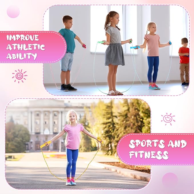 Aoriher 7. 87 ft Back to School Cotton Colorful Jump Rope for Kid Toddler Bulk Adjustable Length Stripe Skipping Rope with Plastic Handle for Outdoor Exercise Fitness Equipment Workout