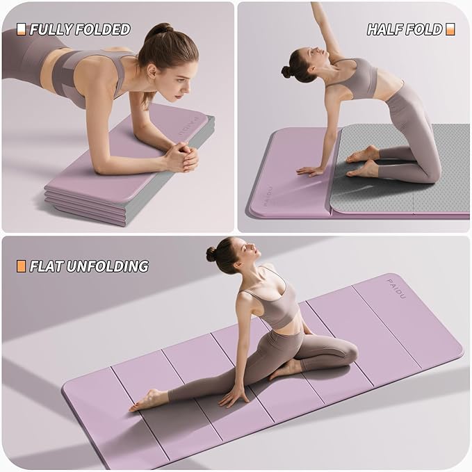 Foldable Fitness Yoga Mat | 2/5" (10MM) Extra Thick | SGS Certified Non-Slip TPE | 75x26" Extra Long-Wide | Portable & Easy Store | for Yoga, Pilates, Home Gym & Full-Body Workouts