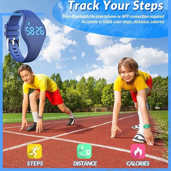 Kids Led Fitness Tracker Watch for Boys Girls, No App, Digital Sport Wristwatch, Waterproof, with Pedometer Alarm Clock, for Teens Children Students Ages 5-16 (deep Blue)