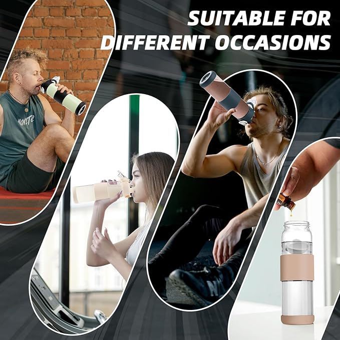 Glass Water Bottle for Protein Mixes 24 oz Protein Shaker Bottles with Whisk Ball Portable Leak Proof Shaker Blender for Fitness BPA Free