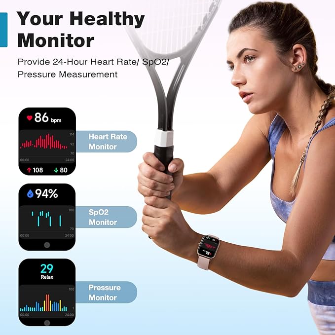 Fitpolo Smart Watch for Women,1.8” Touchscreen, Bluetooth Call, Alexa Built-in,24/7 Heart Rate SpO2 Monitor,Step Counting,Sleep Tracking, IP68 Waterproof Fitness Tracker Watch for Android iPhone